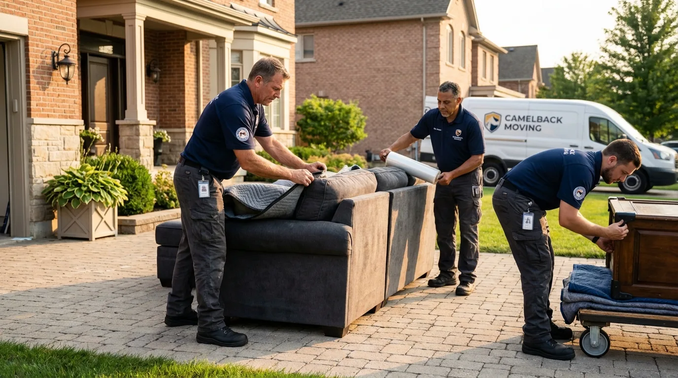 Large estate moving crew wrapping furniture in Richgrove, CA
